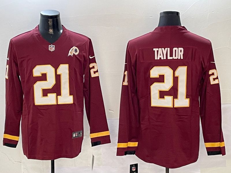 Men Washington Redskins #21 Taylor Red long sleeve 2024 Nike NFL Jersey style 01042->washington redskins->NFL Jersey